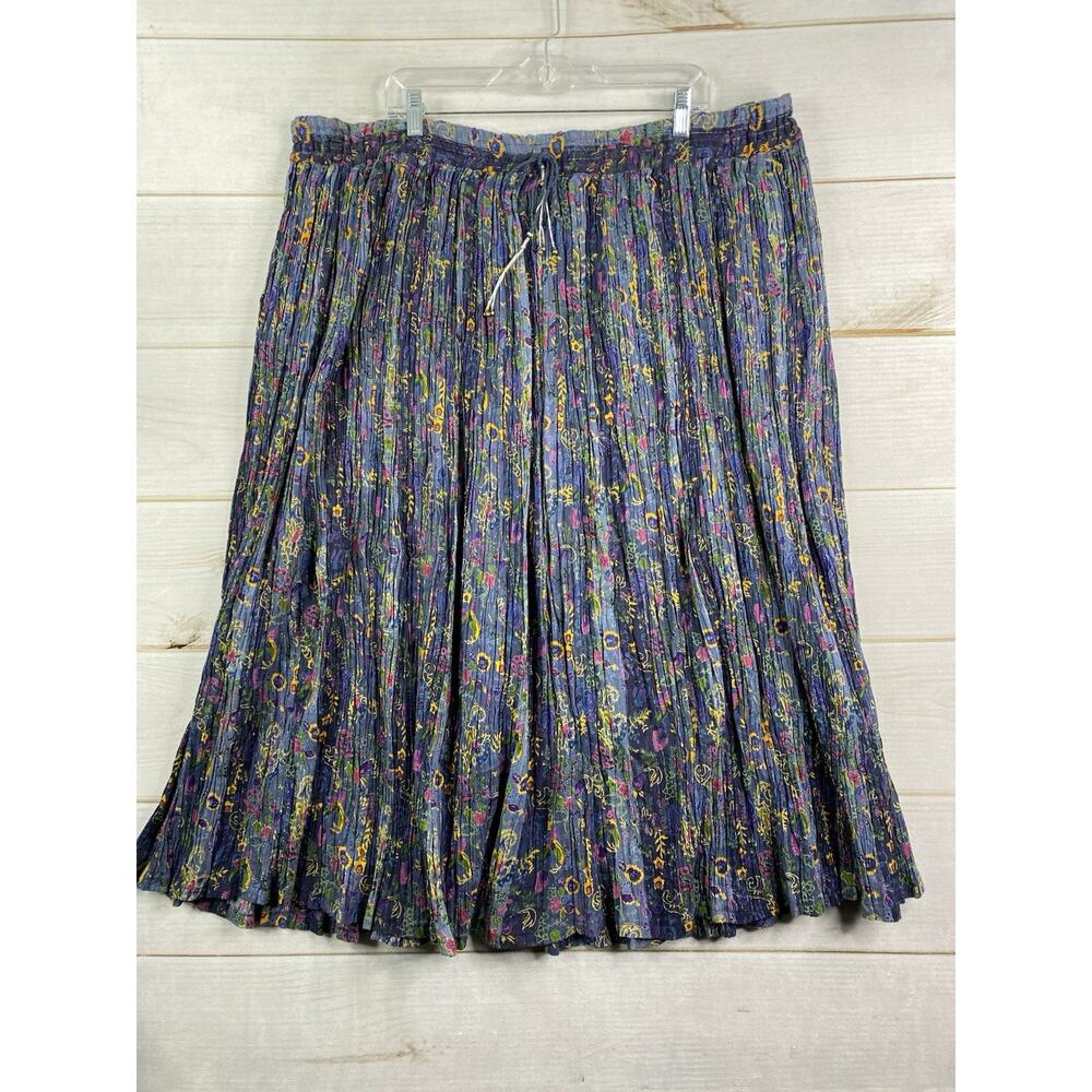 Vtg Silver Stream Skirt Womens One Sz Blue Floral Pull On Gypsy Broom Midi Boho